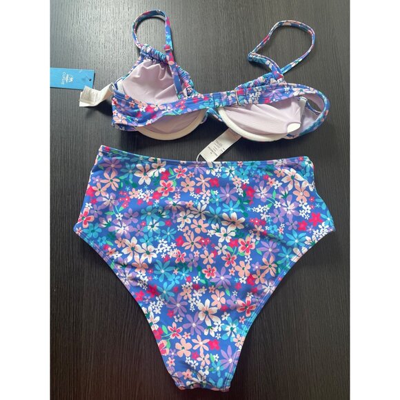 Cupshe Women 2 Piece Swimsuit Medium Floral Print Underwire High-Waist Bikini - Picture 2 of 3